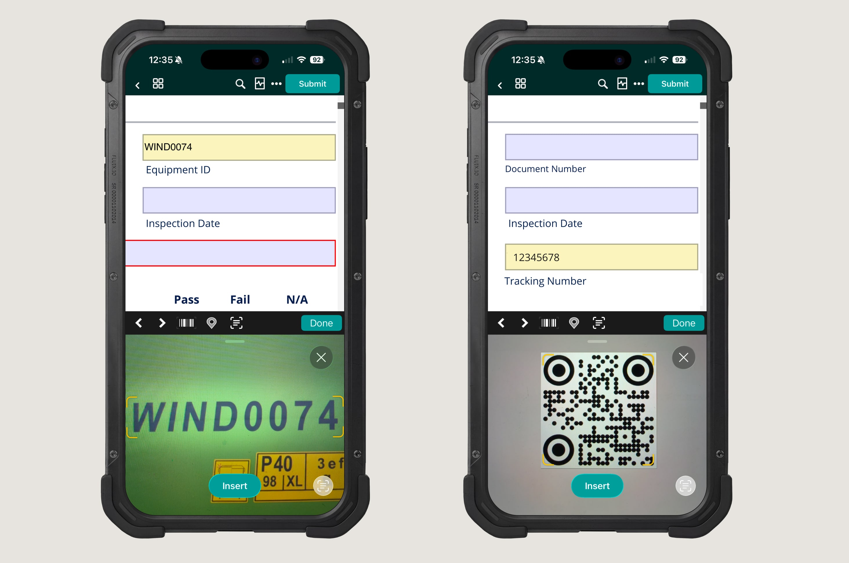 QR code scanning and barcode scanning on phones in the Fluix app