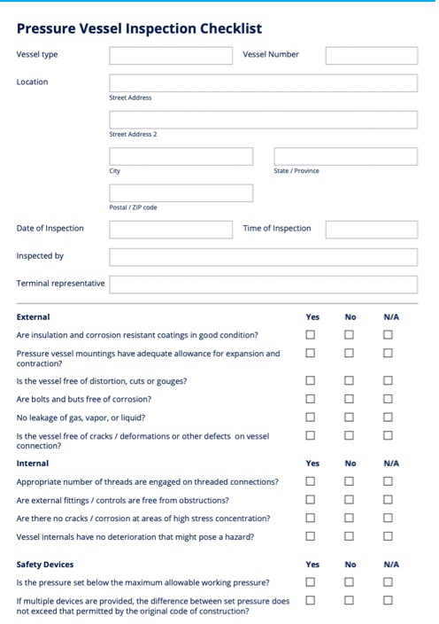 Pressure Vessel Inspection Checklist And Requirements