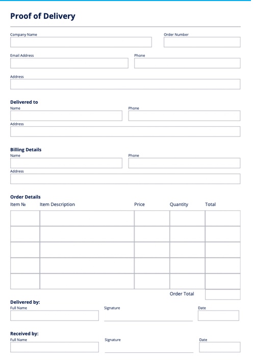 Proof of Delivery Template | Electronic Delivery Record Form