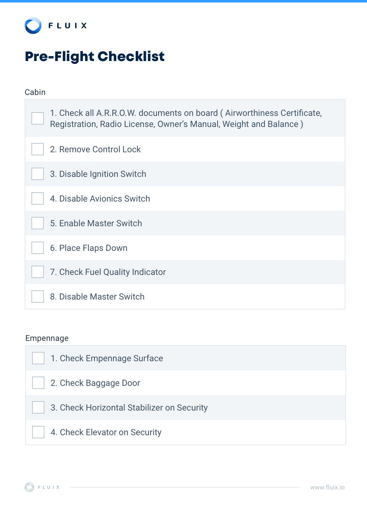 pre flight checklist example