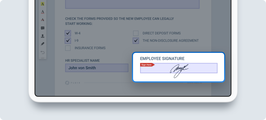 Example of the mobile form with the e-signature field
