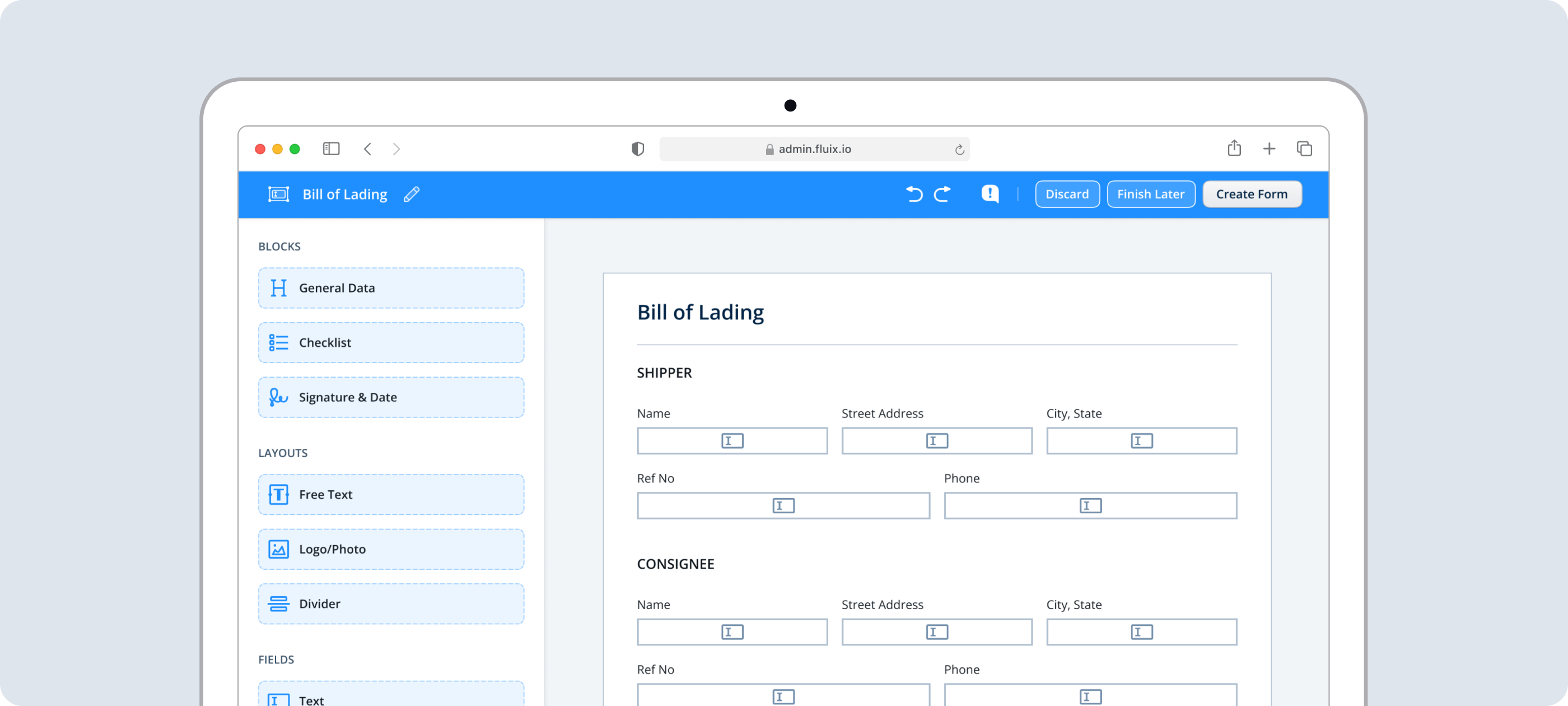 Example of how a PDF looks like in the Fluix form builder