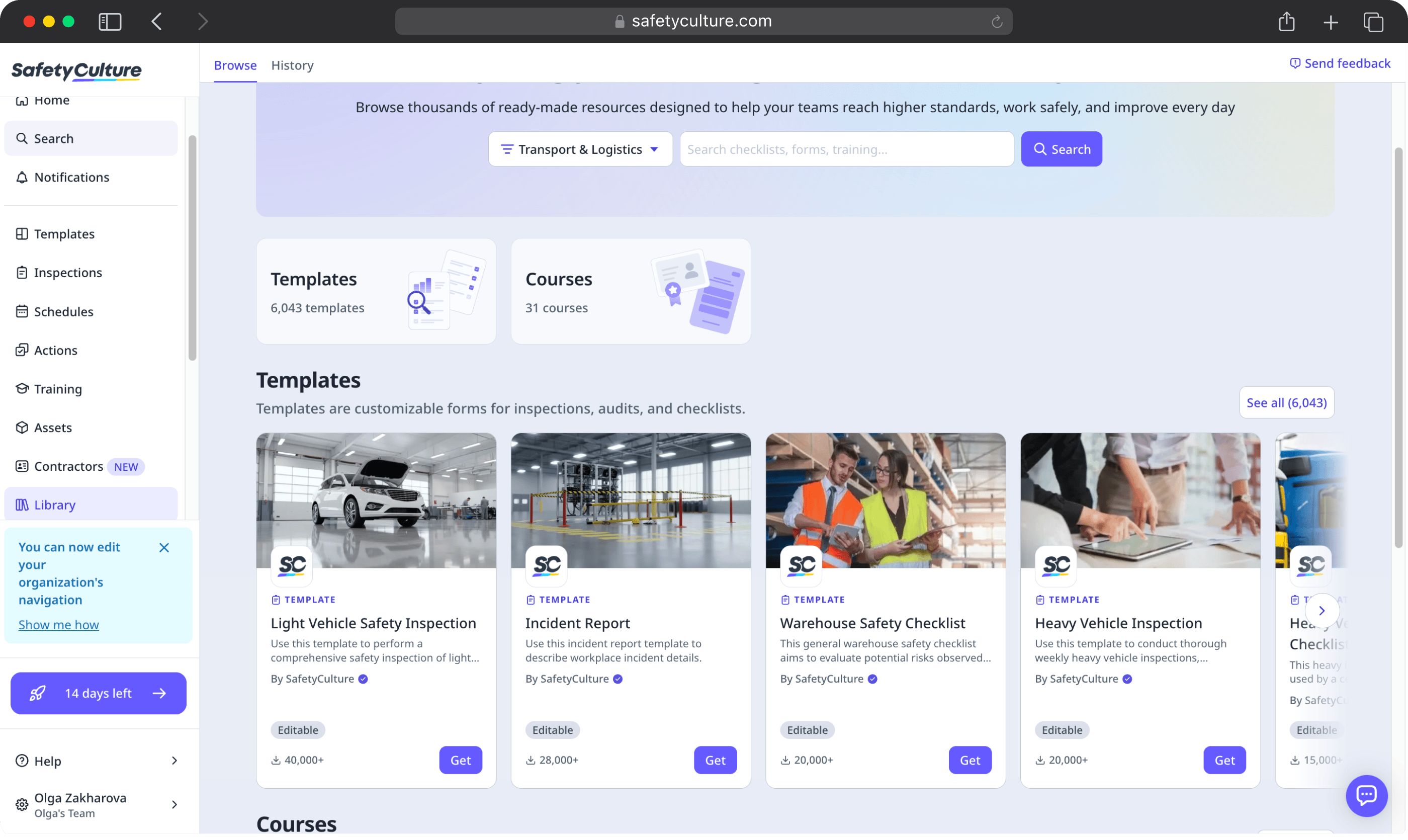 SafetyCulture's template library covers forms from vehicle safety to warehouse audits 