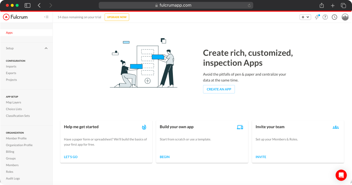 Fulcrum main page on the desktop
