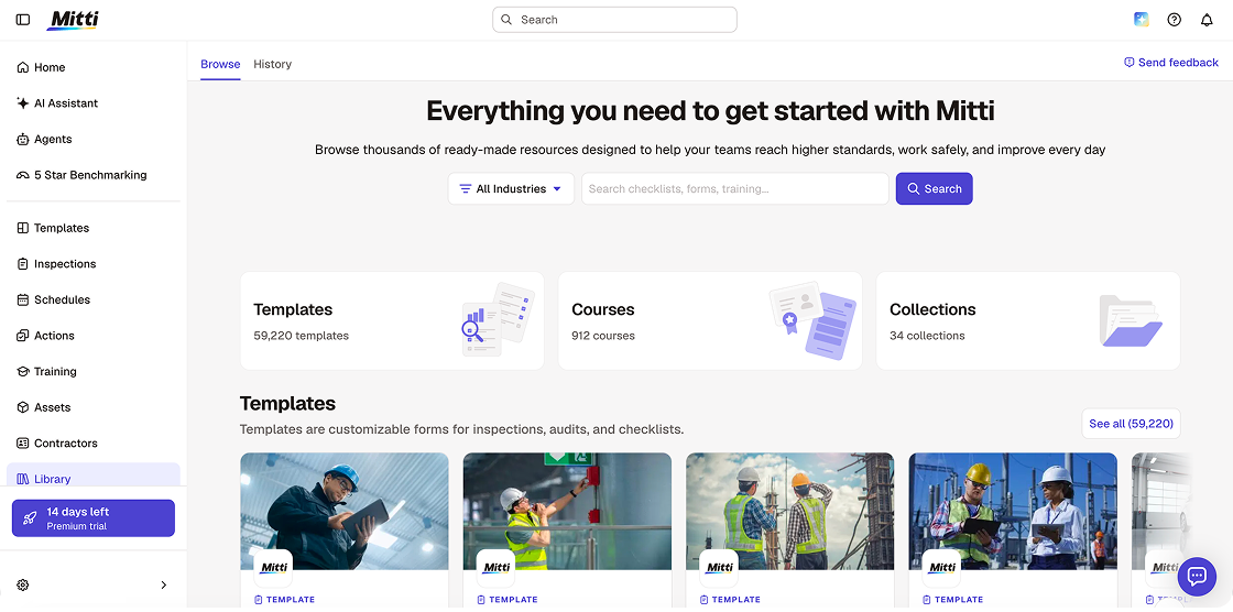 Template library in Mitti by industry