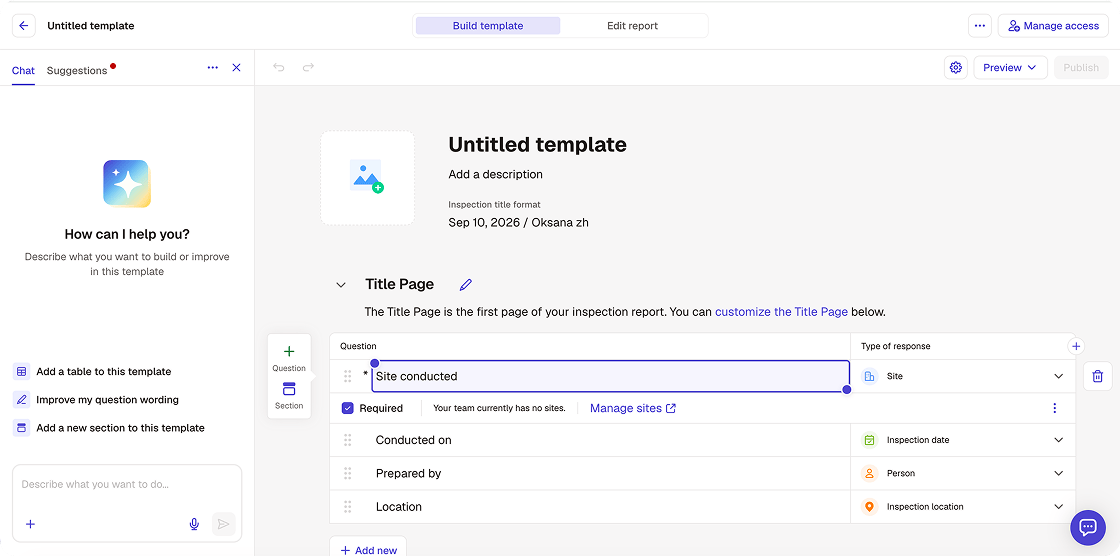 Mitti start page for template creation 