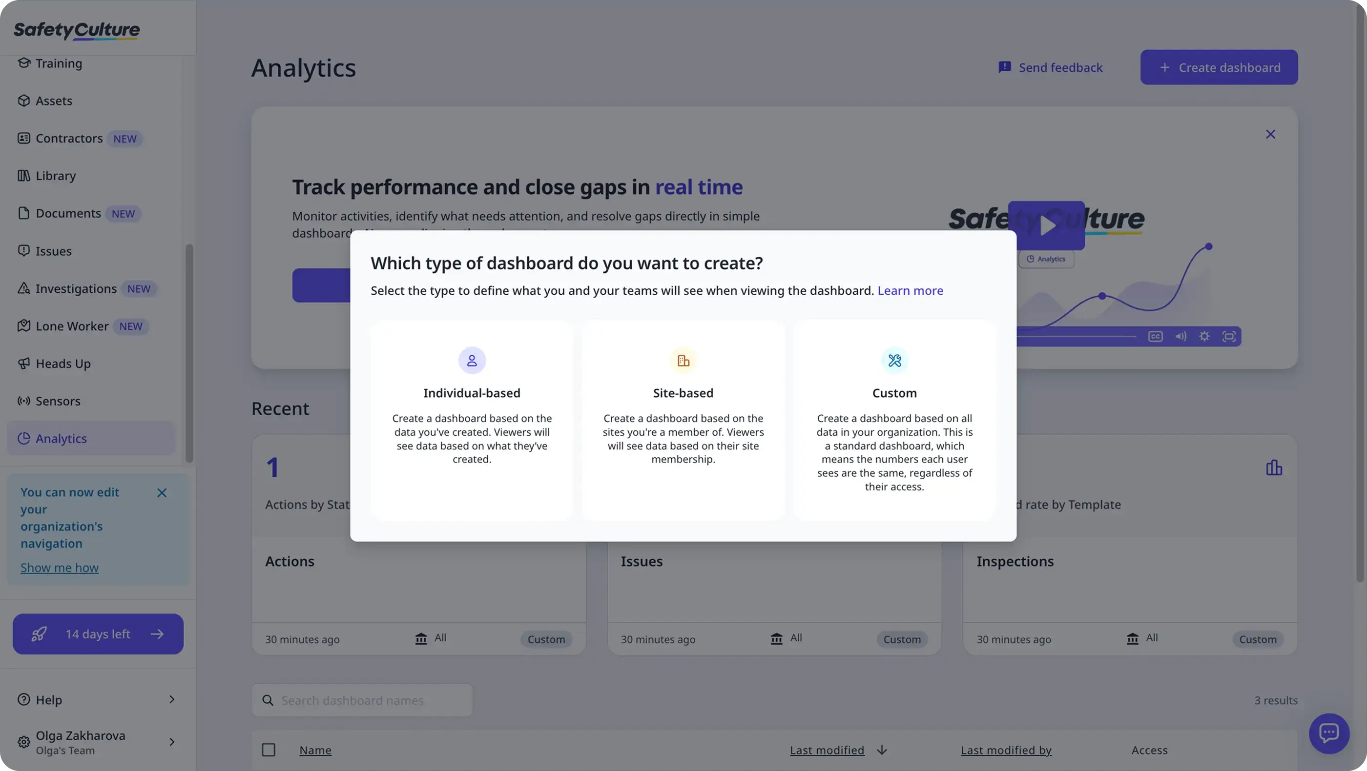 Dashboard creation process in SafetyCulture web application