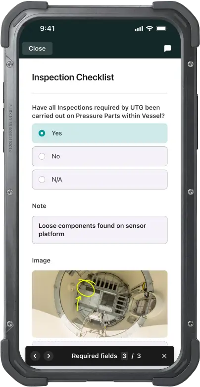 Phone with safety inspection checklist opned from mobile app