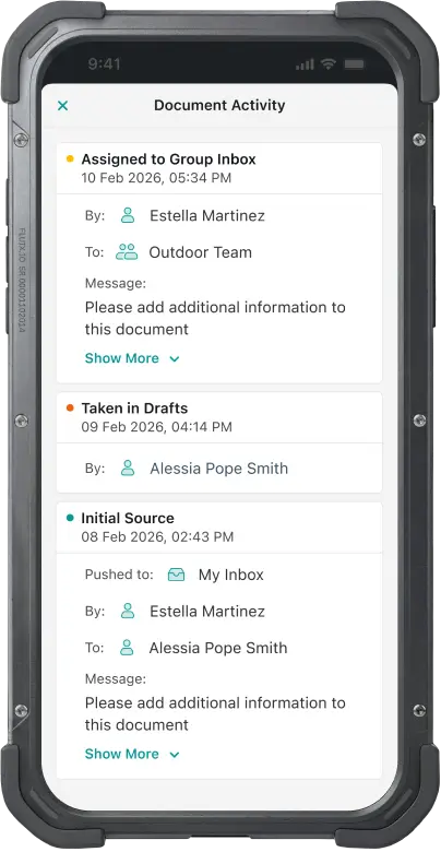 Audit trail of the completed safety inspection shown in mobile app