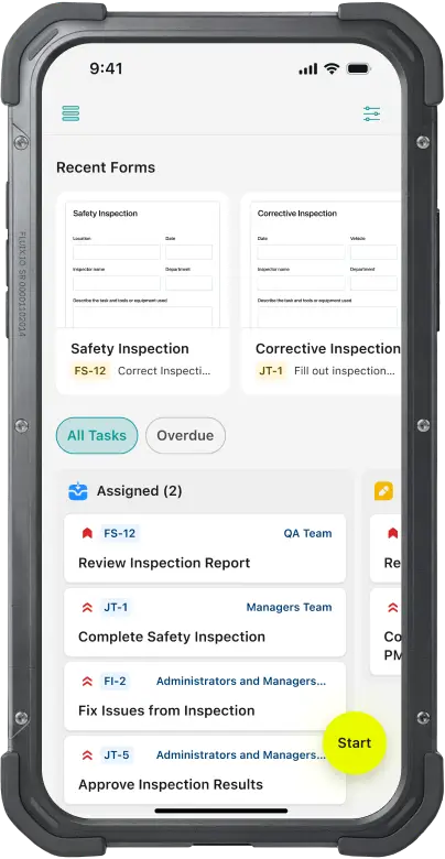 Checklist templates and activities board in mobile safety inspection app