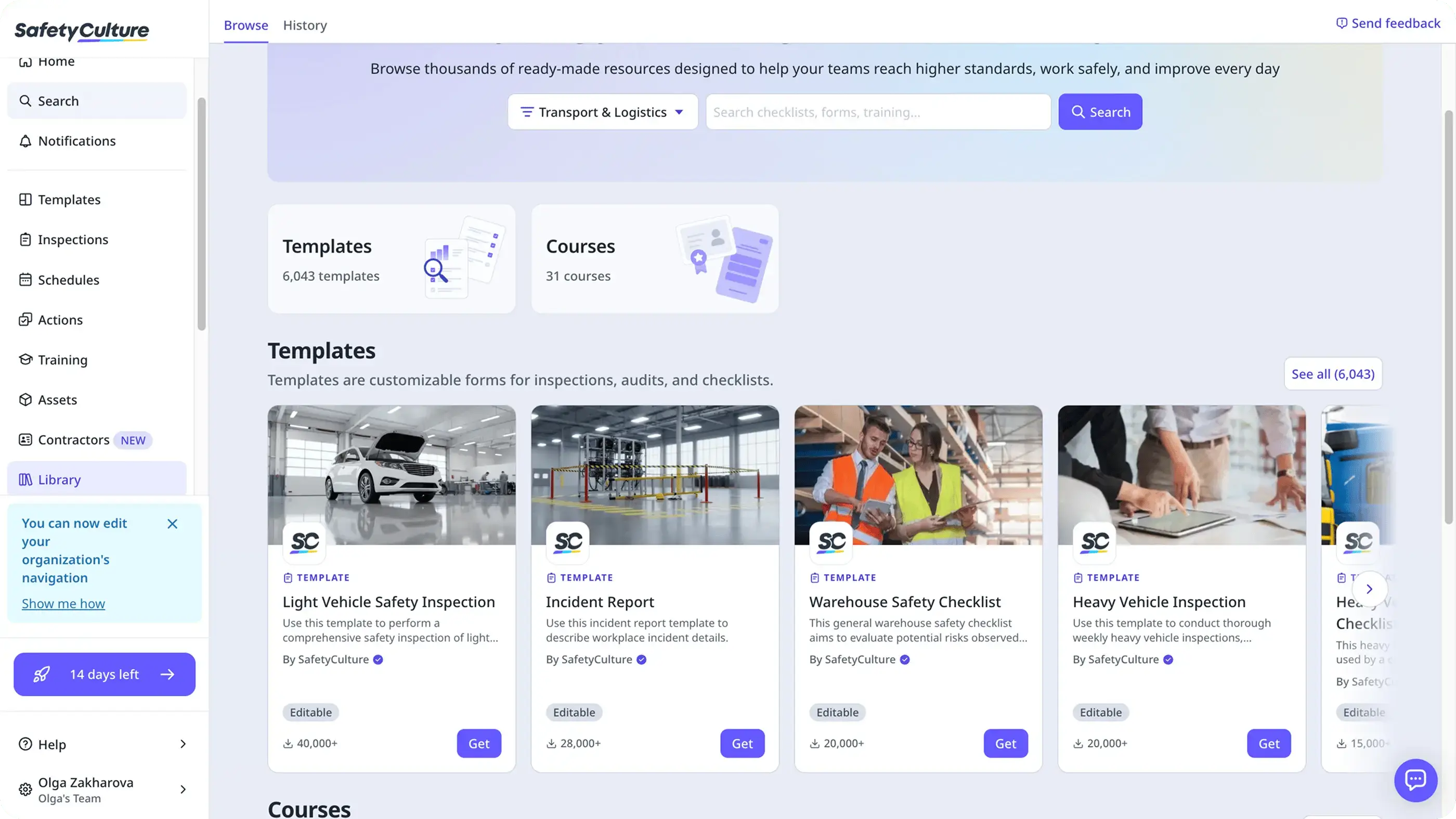 Template library in SafetyCulture web application