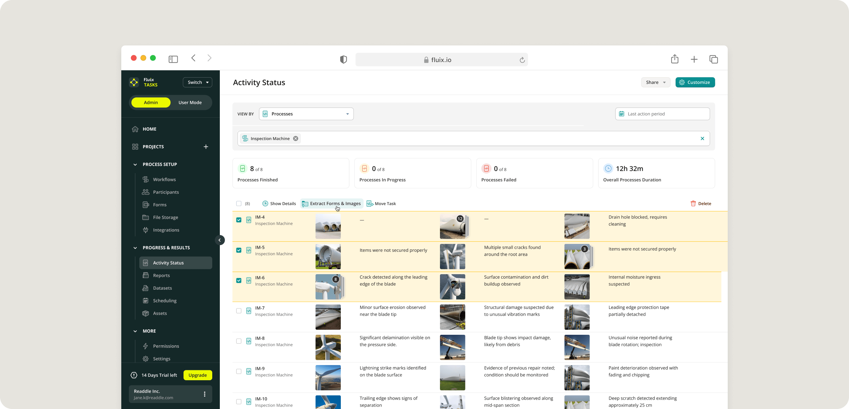 Quick view of Images in Activity status and Form Completion Rate ...