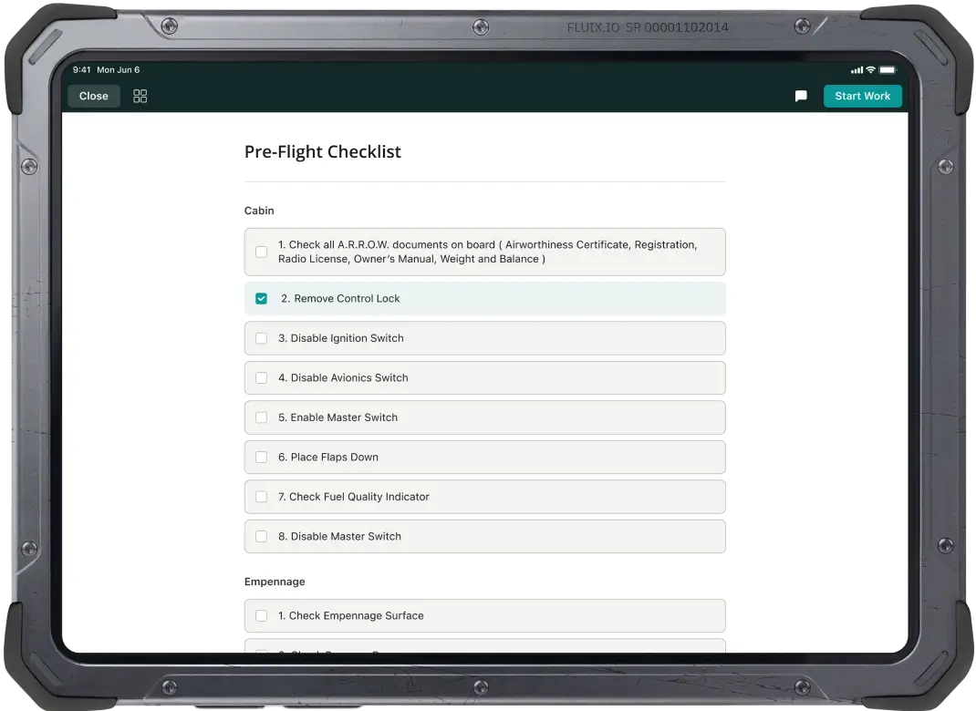 Fluix EFB interface on a secure tablet: an example of a digital Pre-Flight Checklist for aircraft crew