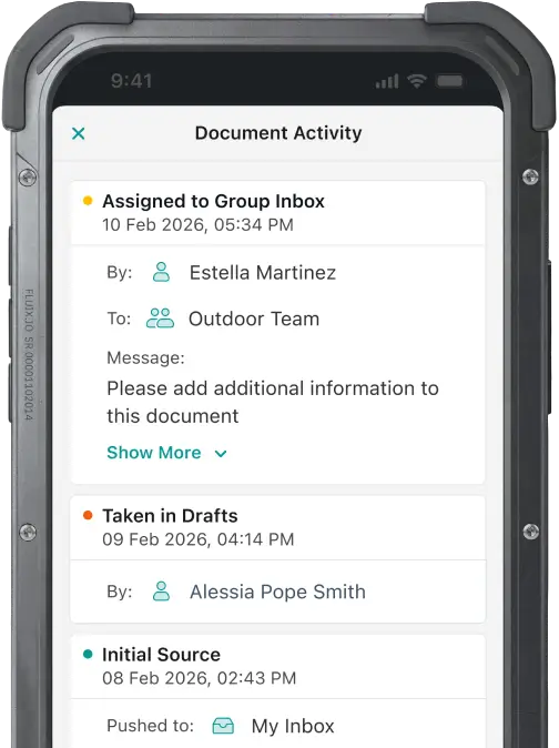 Fluix user app on mobile device showing Document Activity