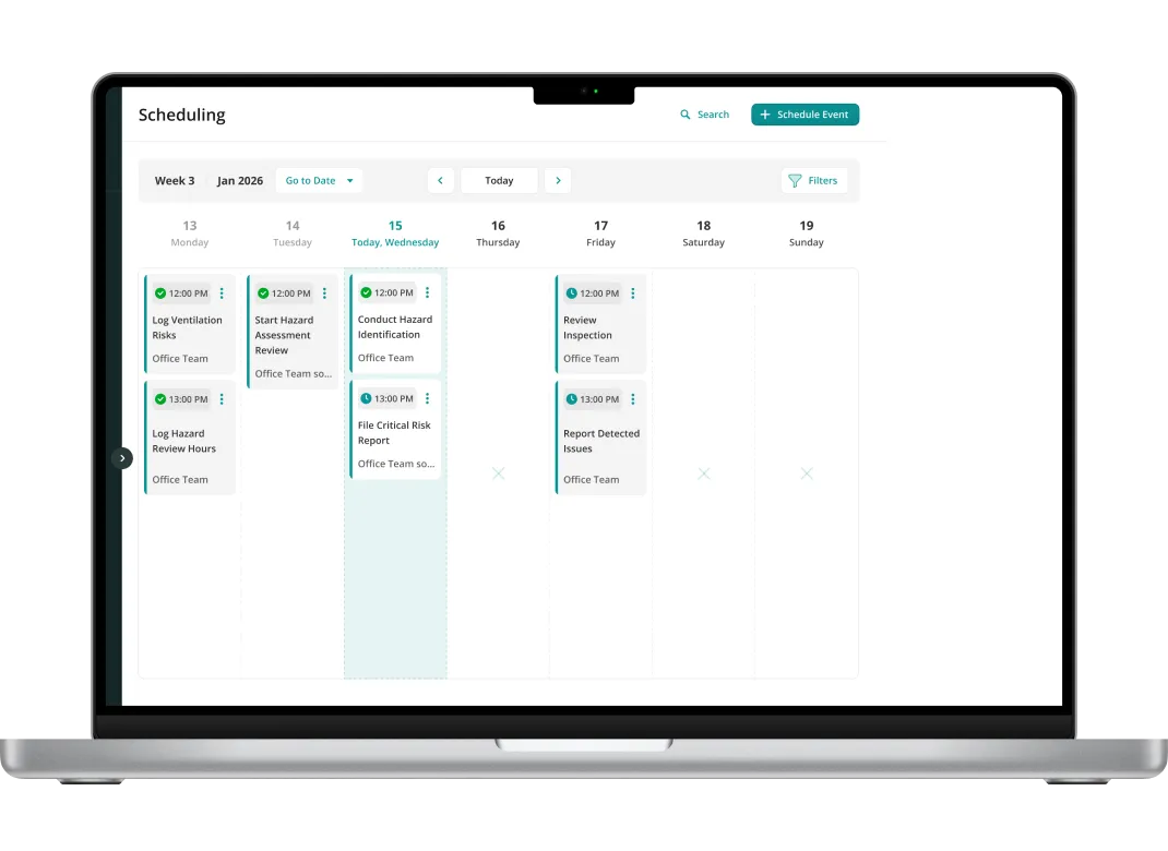 Weekly hazard management schedule in Fluix with planned tasks