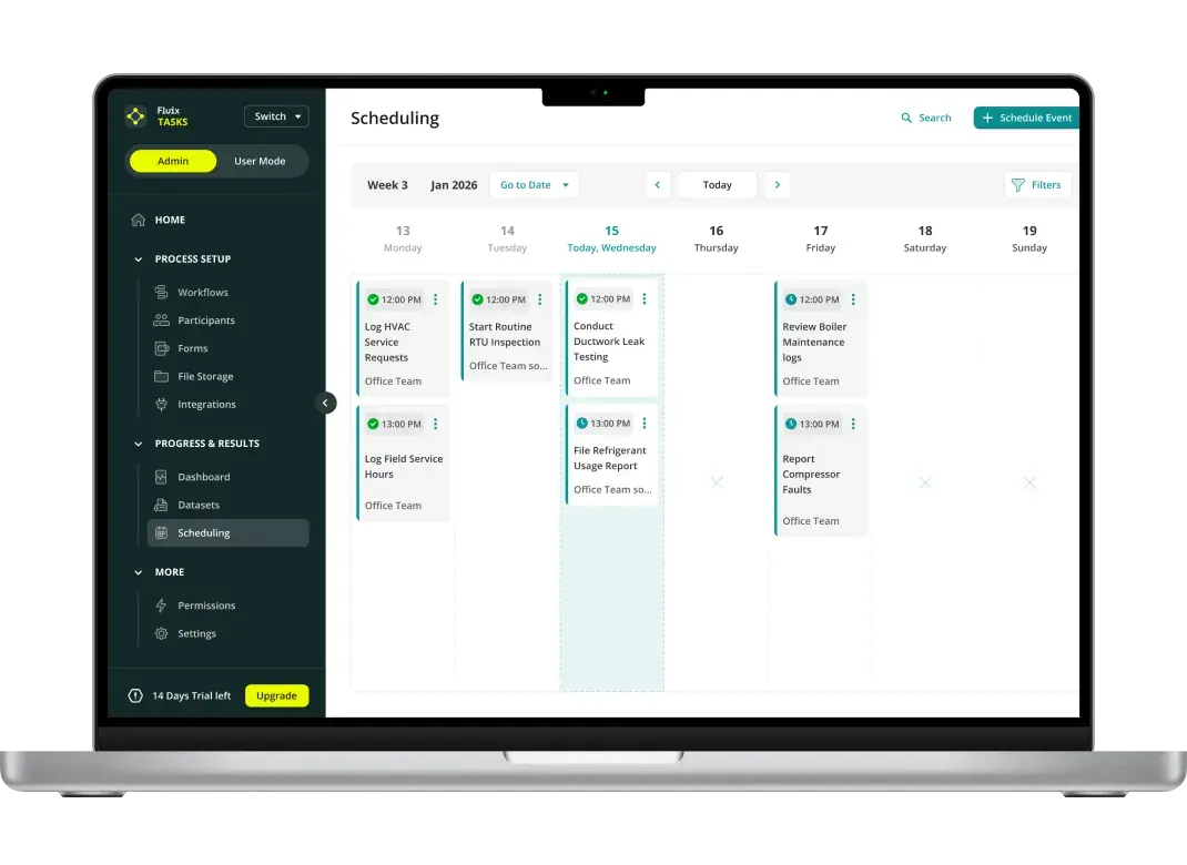 Weekly HVAC maintenance schedule in Fluix with planned tasks