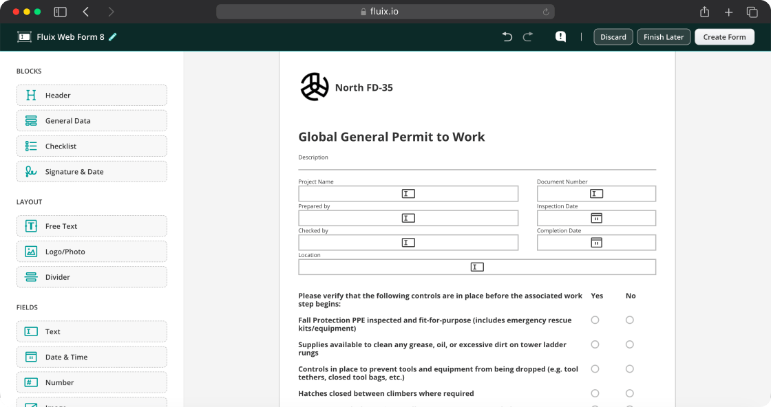 Fillable PDF in the Fluix form builder