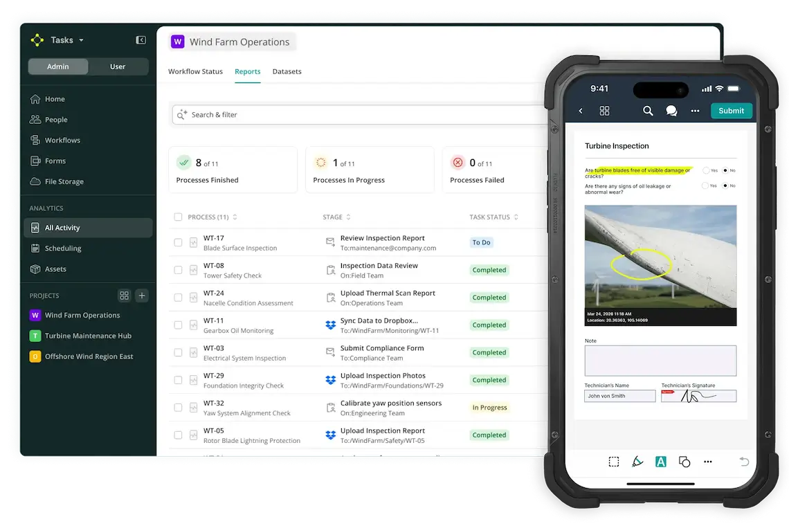 Fluix Wind Turbine Inspection Software and Mobile App
