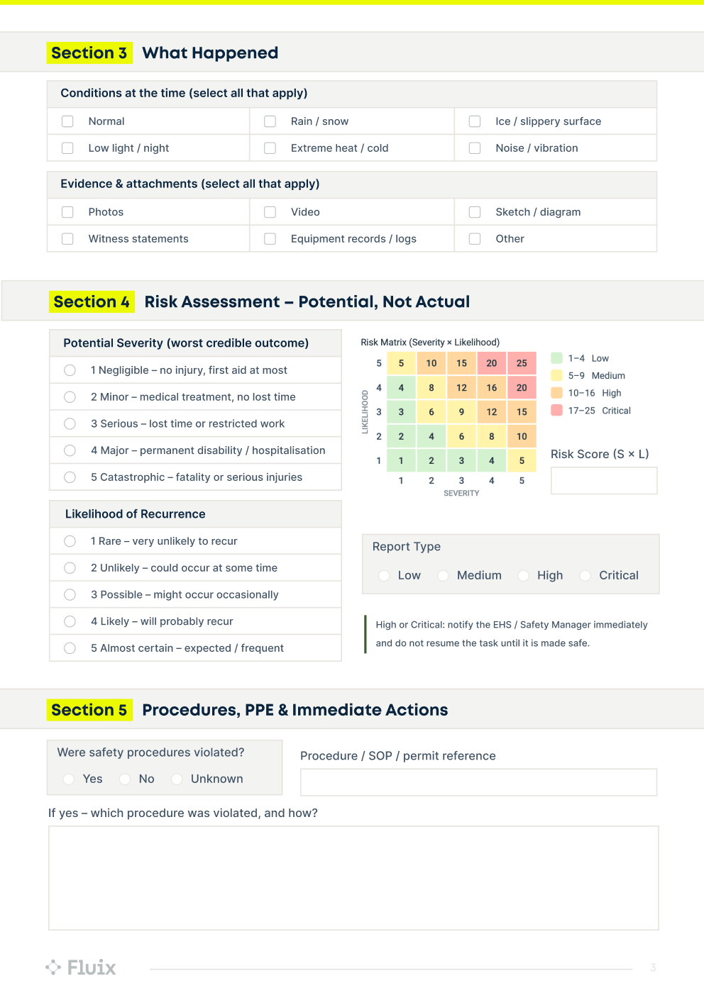 Near-Miss Incident Report checklist made in the Fluix App, Page 2